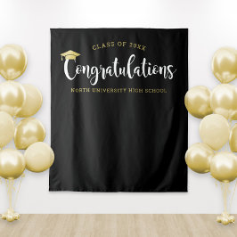 Gefeliciteerd Gold Black Graduation Party Wandkleed