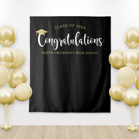 Gefeliciteerd Gold Black Graduation Party Wandkleed