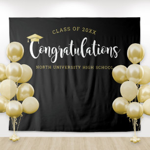 Gefeliciteerd Gold Black Graduation Party Wandkleed