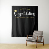 Gefeliciteerd Gold Black Graduation Party Wandkleed (In situ)
