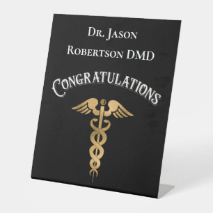 Gefeliciteerd Gold Caduceus Dentist Dental Reclamebord Met Voetstuk