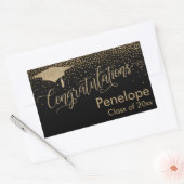 Gefeliciteerd Gold Confetti Afstuderen Black Rechthoekige Sticker (Envelop)