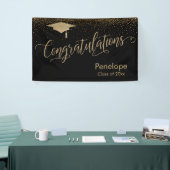 Gefeliciteerd Gold Confetti Afstuderen Black Spandoek (Beurs)