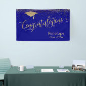 Gefeliciteerd Gold Confetti Afstuderen Blue Spandoek (Beurs)