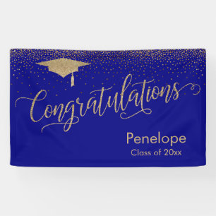 Gefeliciteerd Gold Confetti Afstuderen Blue Spandoek