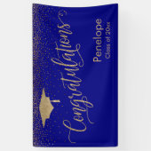 Gefeliciteerd Gold Confetti Afstuderen Blue Spandoek (Verticaal)