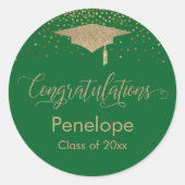 Gefeliciteerd Gold Confetti Afstuderen Green Ronde Sticker (Voorkant)