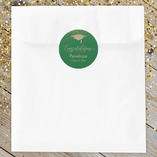 Gefeliciteerd Gold Confetti Afstuderen Green Ronde Sticker