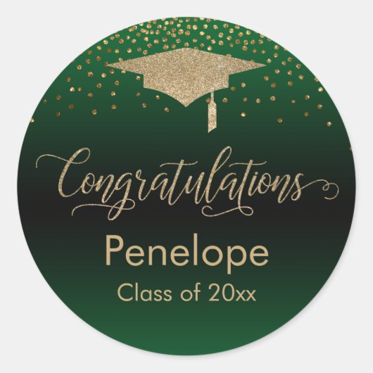 Gefeliciteerd Gold Confetti Afstuderen Green Ronde Sticker (Voorkant)
