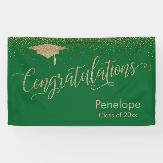 Gefeliciteerd Gold Confetti Afstuderen Green Spandoek (Horizontaal)