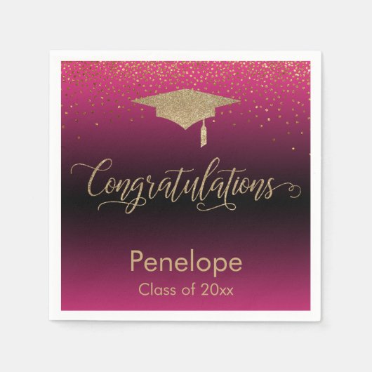 Gefeliciteerd Gold Confetti Afstuderen Hot Pink Servet (Voorkant)