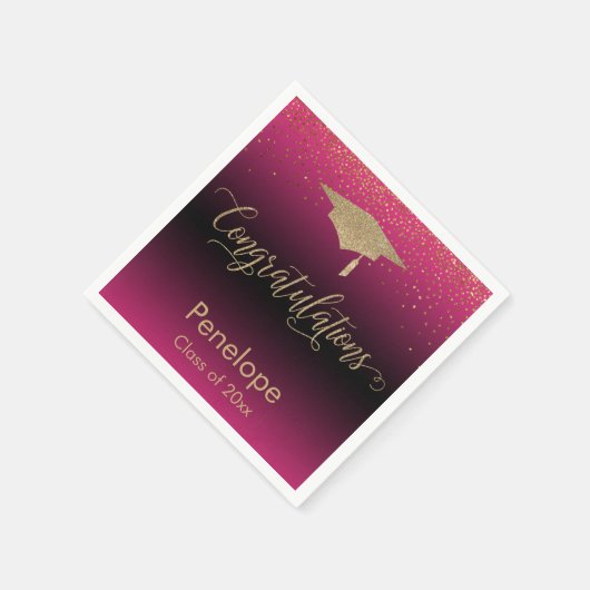 Gefeliciteerd Gold Confetti Afstuderen Hot Pink Servet (Hoek)