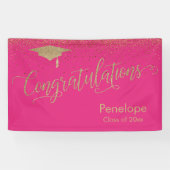 Gefeliciteerd Gold Confetti Afstuderen Hot Pink Spandoek (Horizontaal)