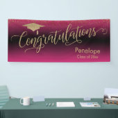 Gefeliciteerd Gold Confetti Afstuderen Hot Pink Spandoek (Beurs)