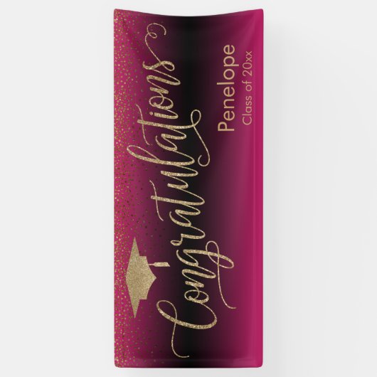 Gefeliciteerd Gold Confetti Afstuderen Hot Pink Spandoek (Verticaal)