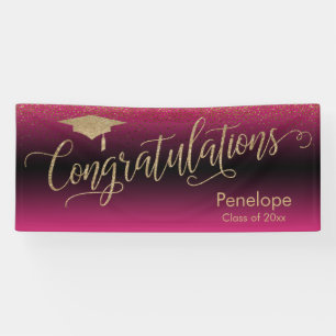 Gefeliciteerd Gold Confetti Afstuderen Hot Pink Spandoek