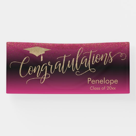 Gefeliciteerd Gold Confetti Afstuderen Hot Pink Spandoek (Horizontaal)
