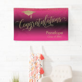 Gefeliciteerd Gold Confetti Afstuderen Hot Pink Spandoek (Insitu)