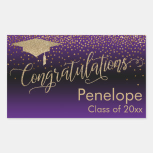 Gefeliciteerd Gold Confetti Afstuderen Paars Rechthoekige Sticker