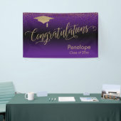 Gefeliciteerd Gold Confetti Afstuderen Paars Spandoek (Beurs)