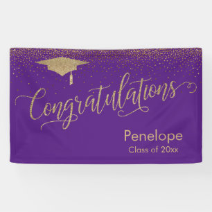 Gefeliciteerd Gold Confetti Afstuderen Paars Spandoek