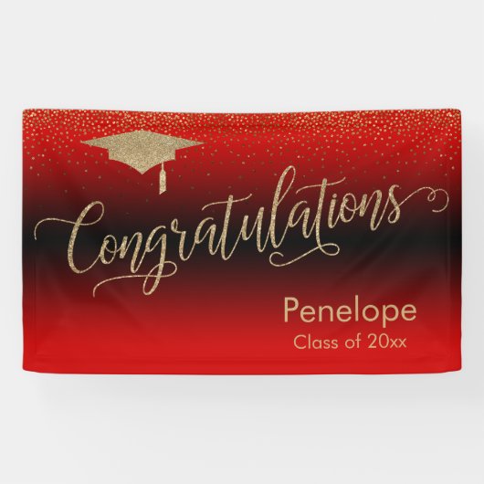 Gefeliciteerd Gold Confetti Afstuderen Red Spandoek (Horizontaal)