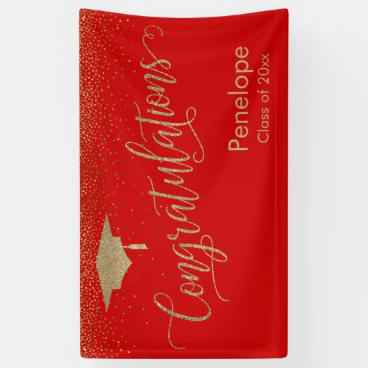 Gefeliciteerd Gold Confetti Afstuderen Red Spandoek (Verticaal)