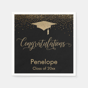 Gefeliciteerd Gold Confetti Graduation Cap Black Servet