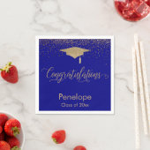 Gefeliciteerd Gold Confetti Graduation Cap Blauw Servet (Insitu)