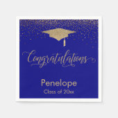 Gefeliciteerd Gold Confetti Graduation Cap Blauw Servet (Voorkant)