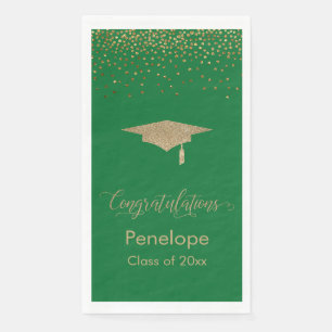 Gefeliciteerd Gold Confetti Graduation Cap Green Servet