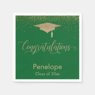 Gefeliciteerd Gold Confetti Graduation Cap Groen Servet