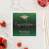 Gefeliciteerd Gold Confetti Graduation Cap Groen Servet (Insitu)