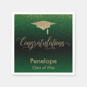 Gefeliciteerd Gold Confetti Graduation Cap Groen Servet (Voorkant)