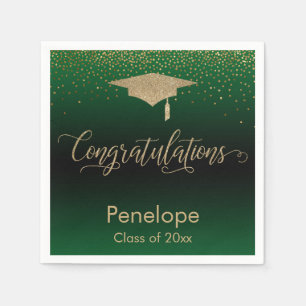 Gefeliciteerd Gold Confetti Graduation Cap Groen Servet