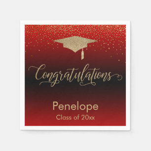 Gefeliciteerd Gold Confetti Graduation Cap Red Servet