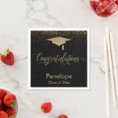 Gefeliciteerd Gold Confetti Graduation Cap Zwart Servet (Insitu)