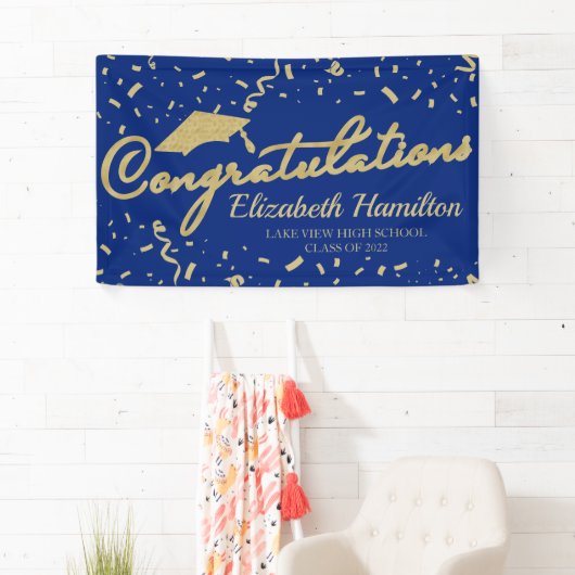 Gefeliciteerd, Gold en Blue Afstuderen Banner (Insitu)