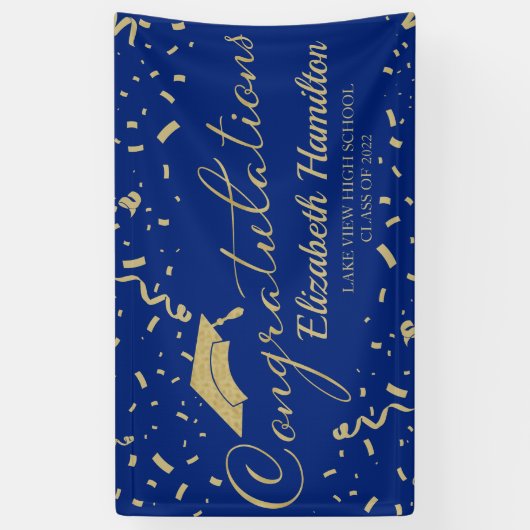 Gefeliciteerd, Gold en Blue Afstuderen Banner (Verticaal)