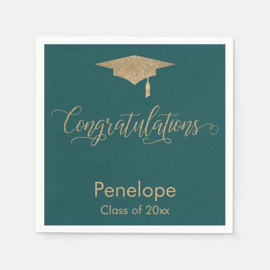 Gefeliciteerd Gold Glitter Graduation Cap Blauwgro Servet (Voorkant)