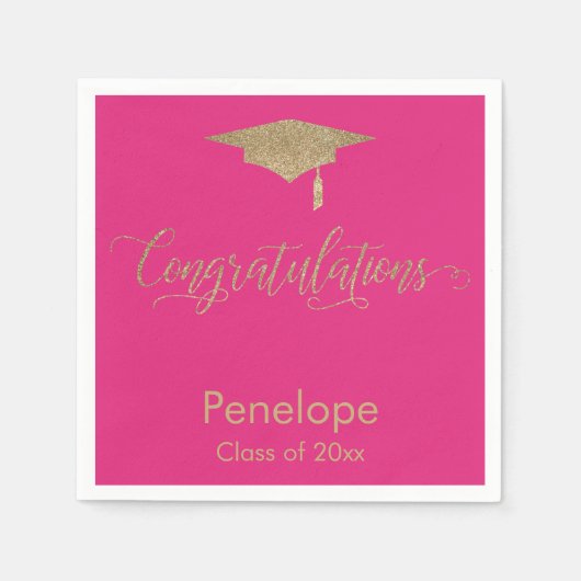 Gefeliciteerd Gold Glitter Graduation Cap Roze Servet (Voorkant)