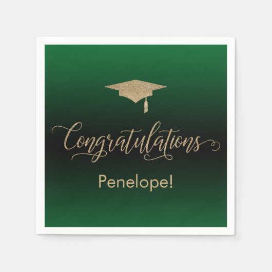 Gefeliciteerd Gold Glitter Groen en Zwart Ombre Servet (Voorkant)