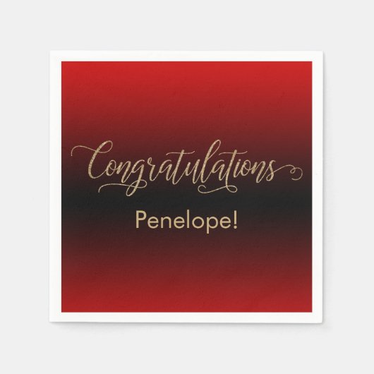 Gefeliciteerd Gold Glitter Rood en Zwart Ombre Servet (Voorkant)