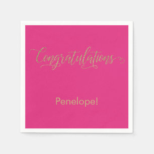 Gefeliciteerd Gold Glitter Typografie Hot Pink Servet