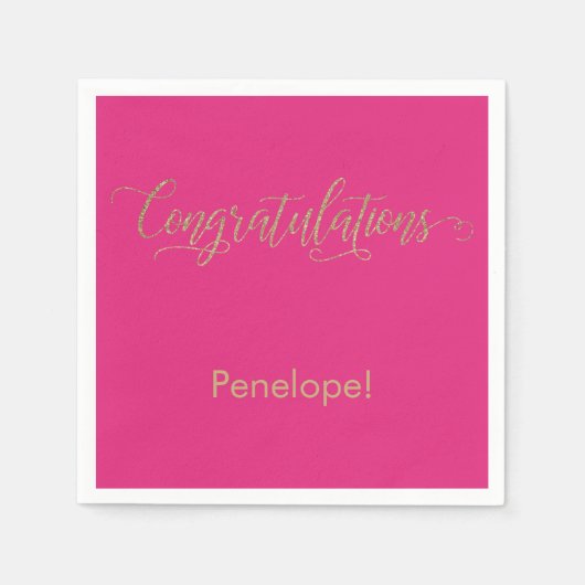 Gefeliciteerd Gold Glitter Typografie Hot Pink Servet (Voorkant)