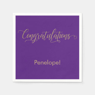 Gefeliciteerd Gold Glitter Typografie Paarse Servet