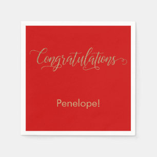 Gefeliciteerd Gold Glitter Typografie, Red Servet