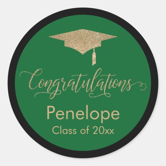 Gefeliciteerd Gold Graduation Cap Green Ronde Sticker (Voorkant)