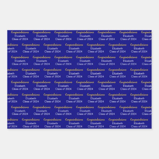 Gefeliciteerd Gold Navy Blue Klasse van 2024 Naam Inpakpapier Vel (Voorkant 2)