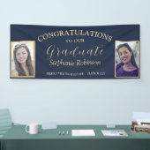 Gefeliciteerd Gold Script 2 Foto Afstudeerder Blau Spandoek (Beurs)